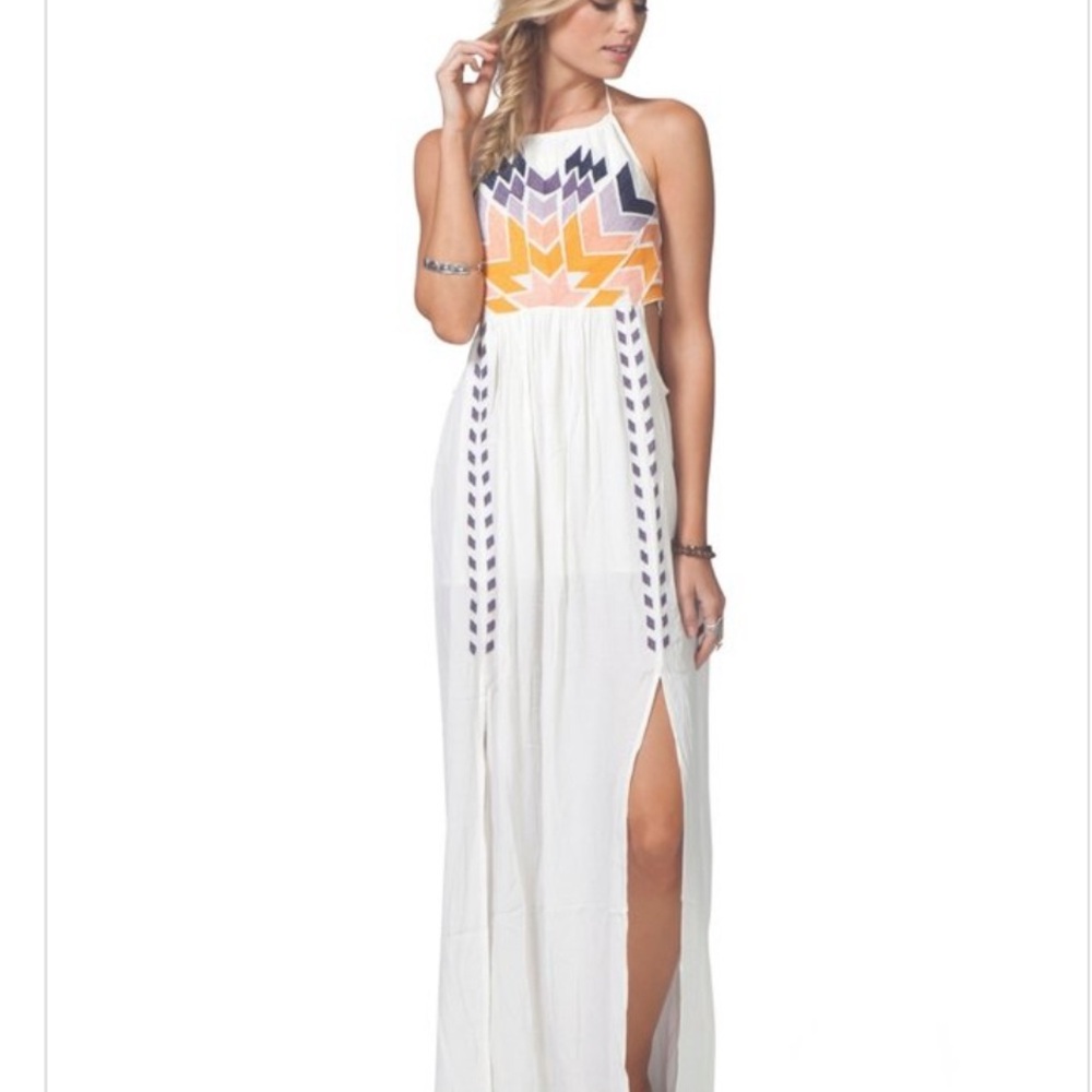 Rip Curl White Maxi Dress with Orange and Blue Patterns